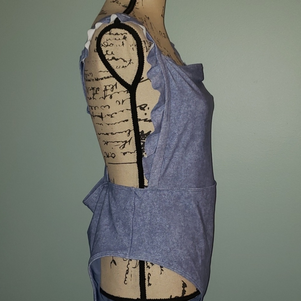 New Aerie Denim Overall Ruffle One Piece Swimsuit - Picture 6 of 8